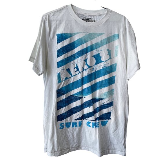 Aeropostale Graphic Tee Size Surf Crew Short Sleeve Shirt Cotton White Blue NEW - Picture 1 of 6